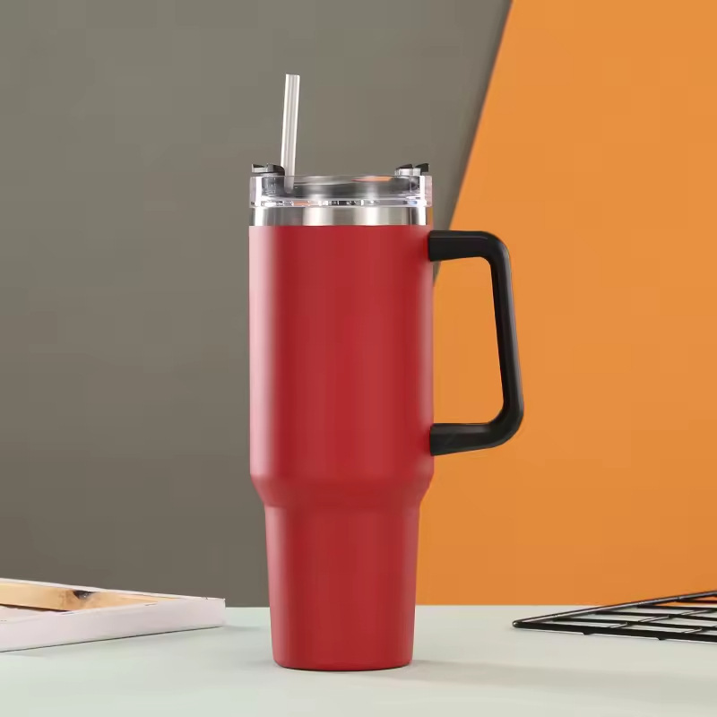 Hot-selling 40oz Double-layer Stainless Steel Vacuum Custom Portable Travel Coffee Cup with Handle and Straw
