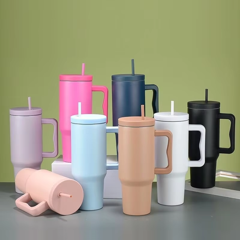 Customized  40oz Cup Trek Tumbler Stainless Steel Insulated Vacuum Sublimation Tumbler With Handle and Straw