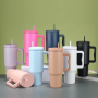 Customized  40oz Cup Trek Tumbler Stainless Steel Insulated Vacuum Sublimation Tumbler With Handle and Straw