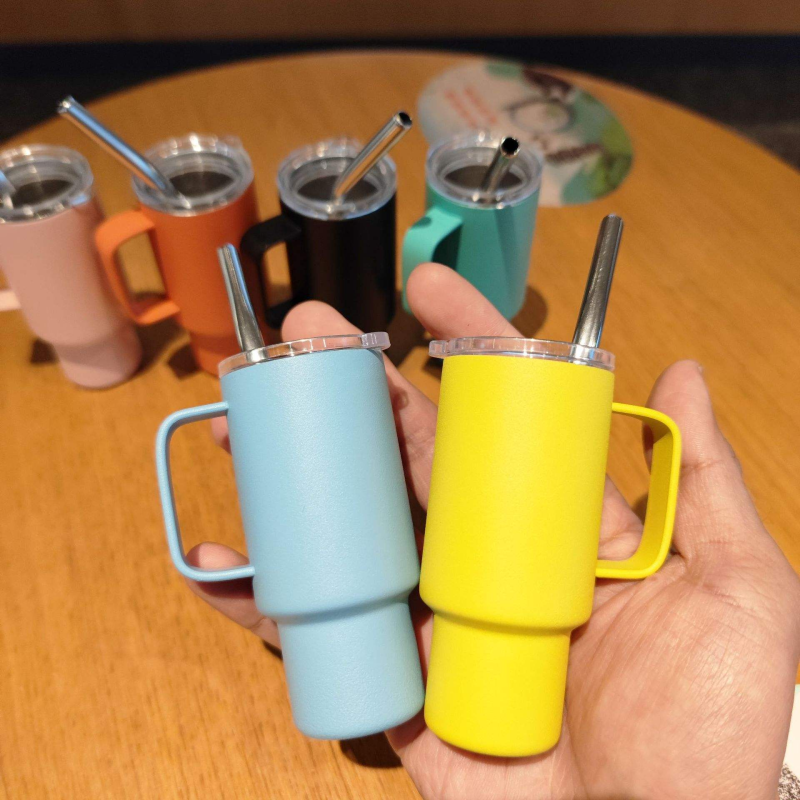 Coffee Cup 304 Stainless Steel 2oz Mini Handle Small Wine Cup Portable Car Straw Insulated Cup