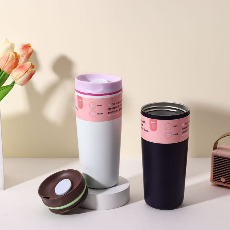 12oz\20oz Custom Stainless Steel Vacuum Insulated Heat-insulating Cups Sliding Office Coffee Cups Travel Water Cups Ice Drinks