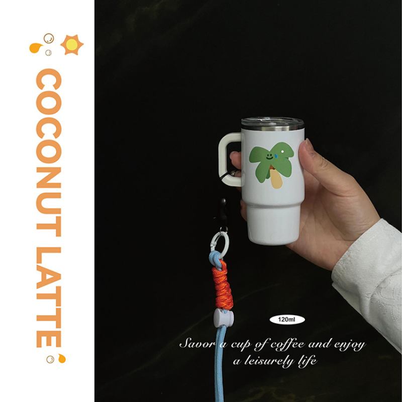 4oz Handle Car Cup 304 Stainless Steel Vacuum Insulated Cup Car Portable Cooling Straw Cup