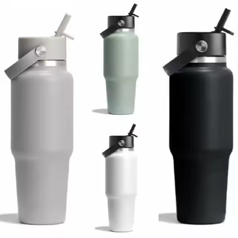 32 oz Stainless Steel Wide-Mouth Insulated Bottle with Straw Lid and Comfortable Handle Designed for Everyone