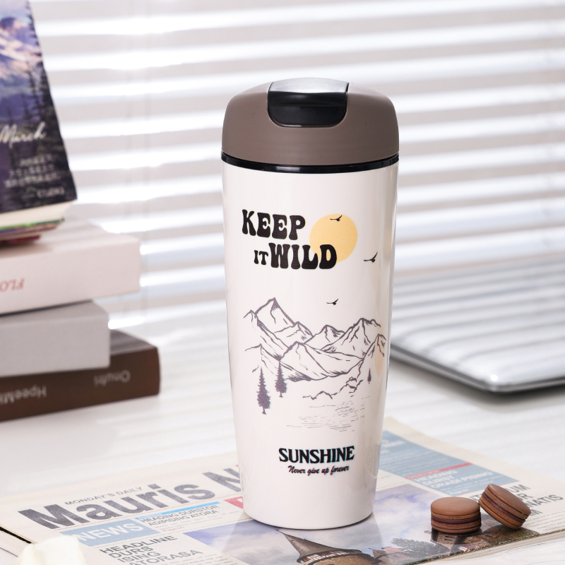 Ceramic Inner Lid Insulated Cup High Aesthetic New Design Large Capacity Coffee Cup for Women Portable Travel Mug