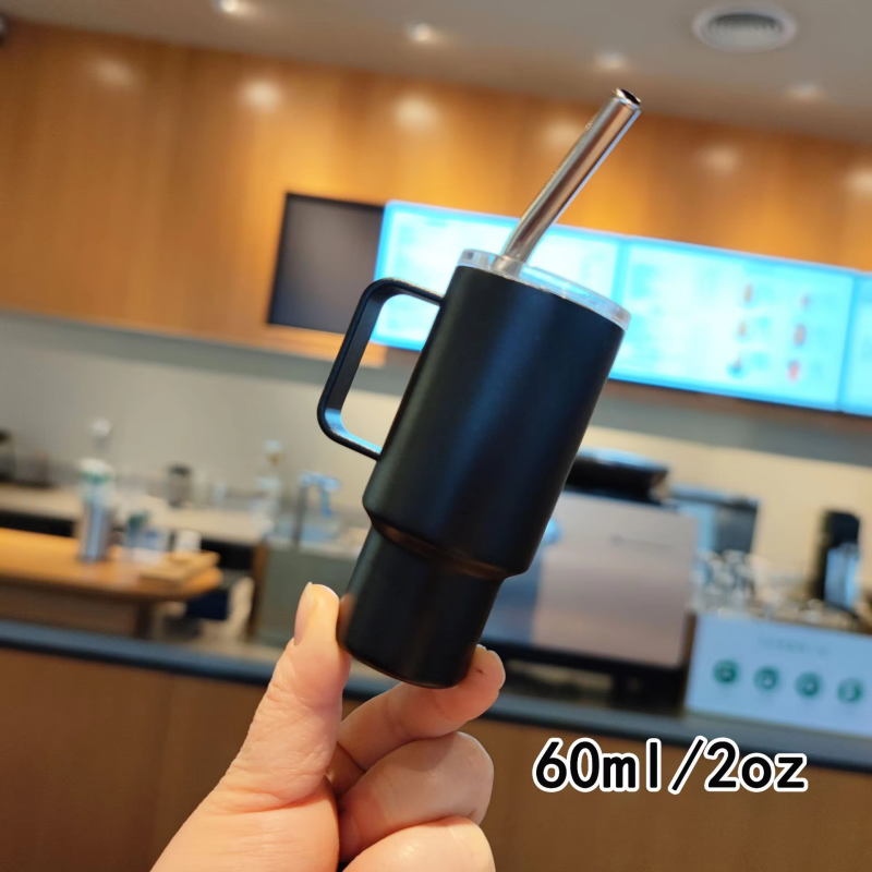 Coffee Cup 304 Stainless Steel 2oz Mini Handle Small Wine Cup Portable Car Straw Insulated Cup