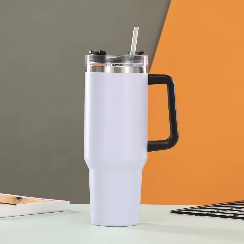 Hot-selling 40oz Double-layer Stainless Steel Vacuum Custom Portable Travel Coffee Cup with Handle and Straw