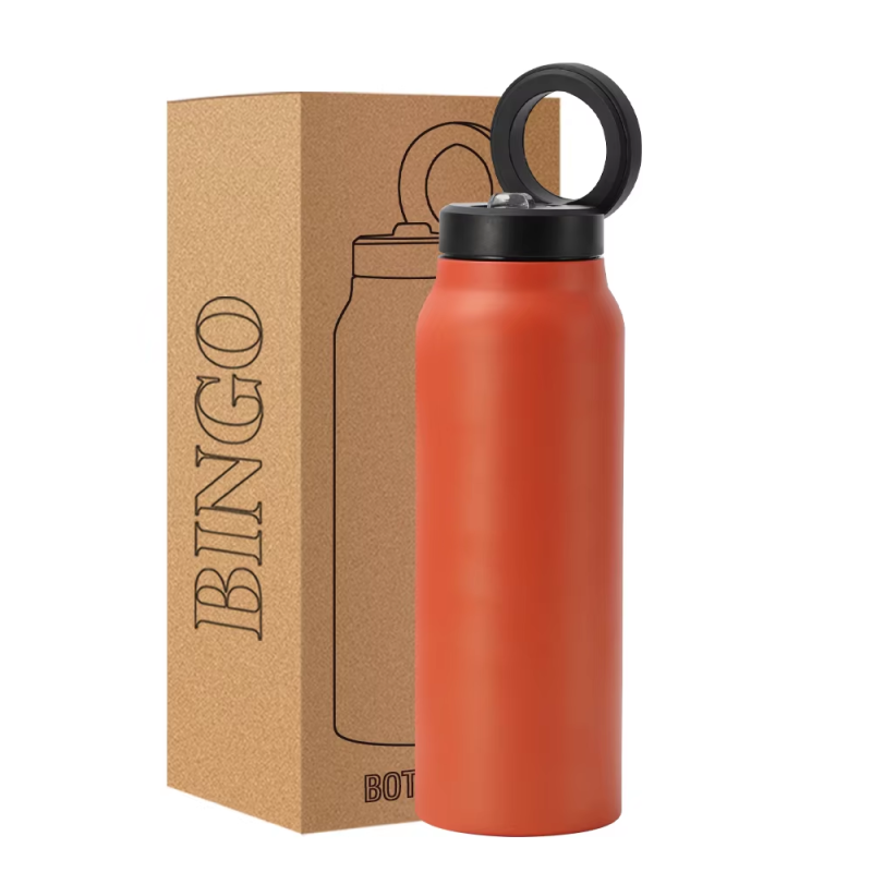 25oz Magnetic Stainless Steel Vacuum Insulated Water Bottle with Hidden Straw and Built-in Phone Holder for Outdoor Adventures