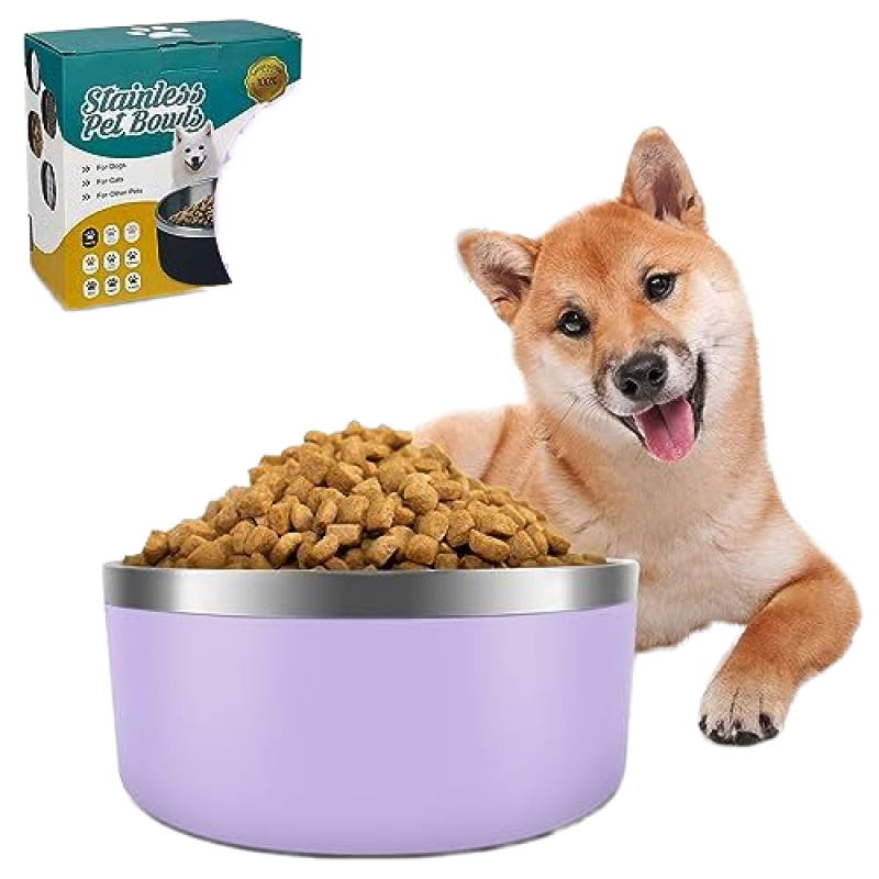 Double Wall 42oz 64oz Metal Pet Feeder Bowl Stainless Steel Wet Food Dispenser Rounded Container for Dog & Cat Wholesale