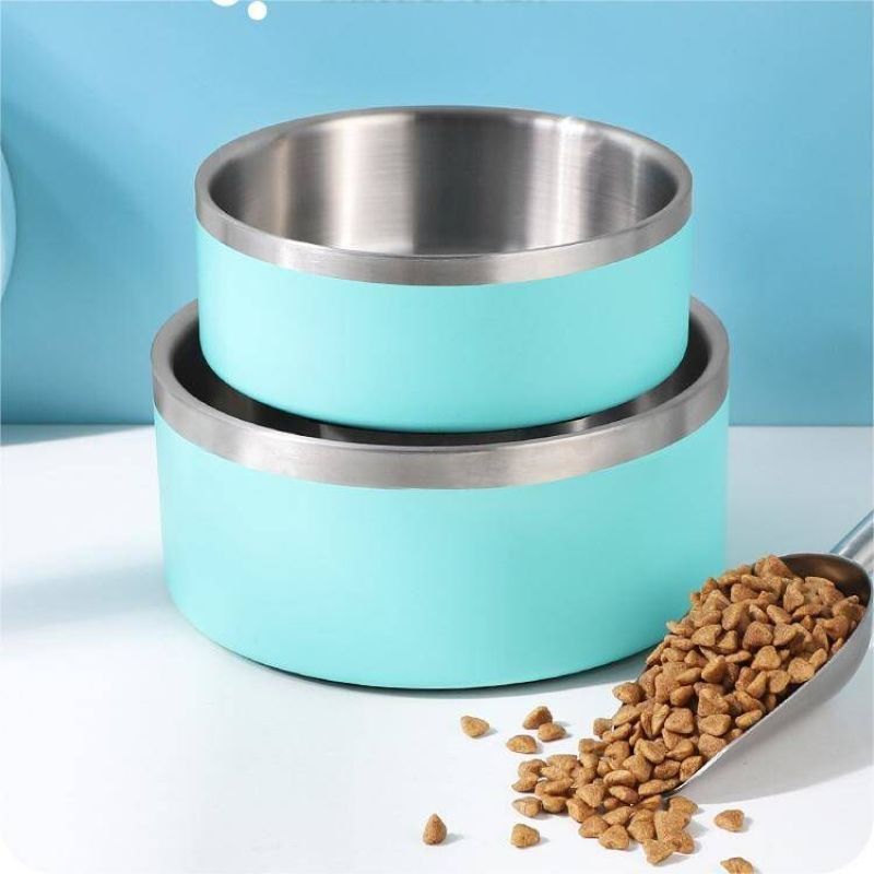 Double Wall 42oz 64oz Metal Pet Feeder Bowl Stainless Steel Wet Food Dispenser Rounded Container for Dog & Cat Wholesale