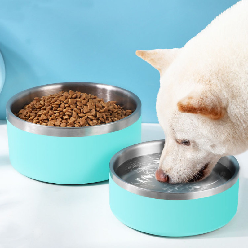 Double Wall 42oz 64oz Metal Pet Feeder Bowl Stainless Steel Wet Food Dispenser Rounded Container for Dog & Cat Wholesale