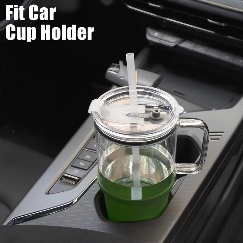 32 oz Iced Coffee Glass Cup Reusable Portable Travel Coffee Glass Water Bottle with Handle Lid Straw Silicone Sleeve