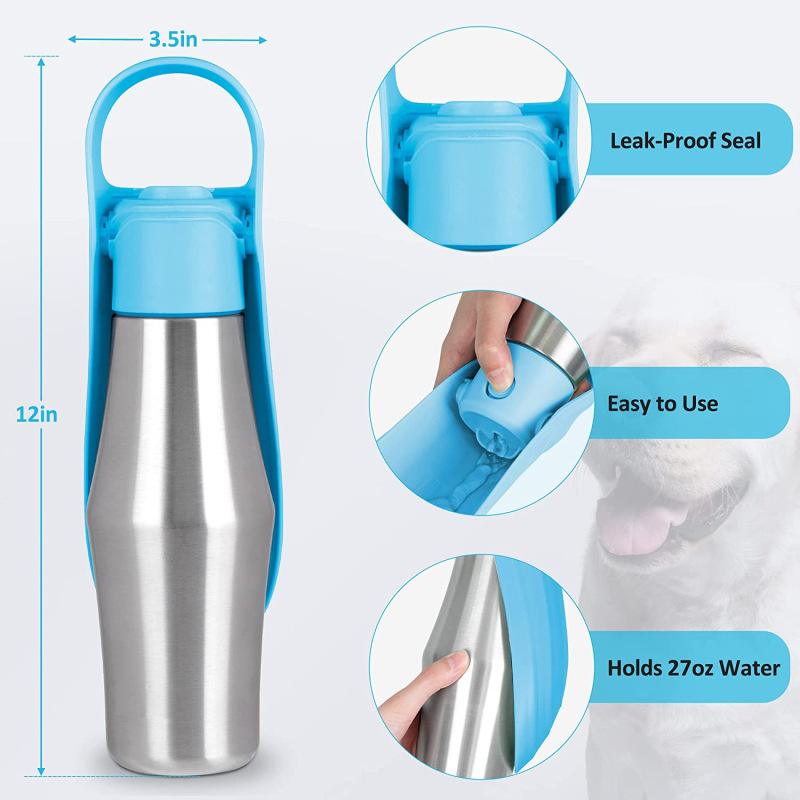 2025 New Design Portable 304 Stainless Steel Water Bottle for Dogs Pet Supplies for Dog Drinking Outdoor Water Dispenser