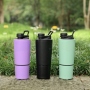 2-in-1 for Shaker Bottle for Gym Fitness Enthusiast Leak-Proof Stainless Steel Sports Metal Direct Drinking 18/8 Stainless Steel