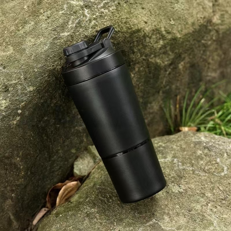 2-in-1 for Shaker Bottle for Gym Fitness Enthusiast Leak-Proof Stainless Steel Sports Metal Direct Drinking 18/8 Stainless Steel