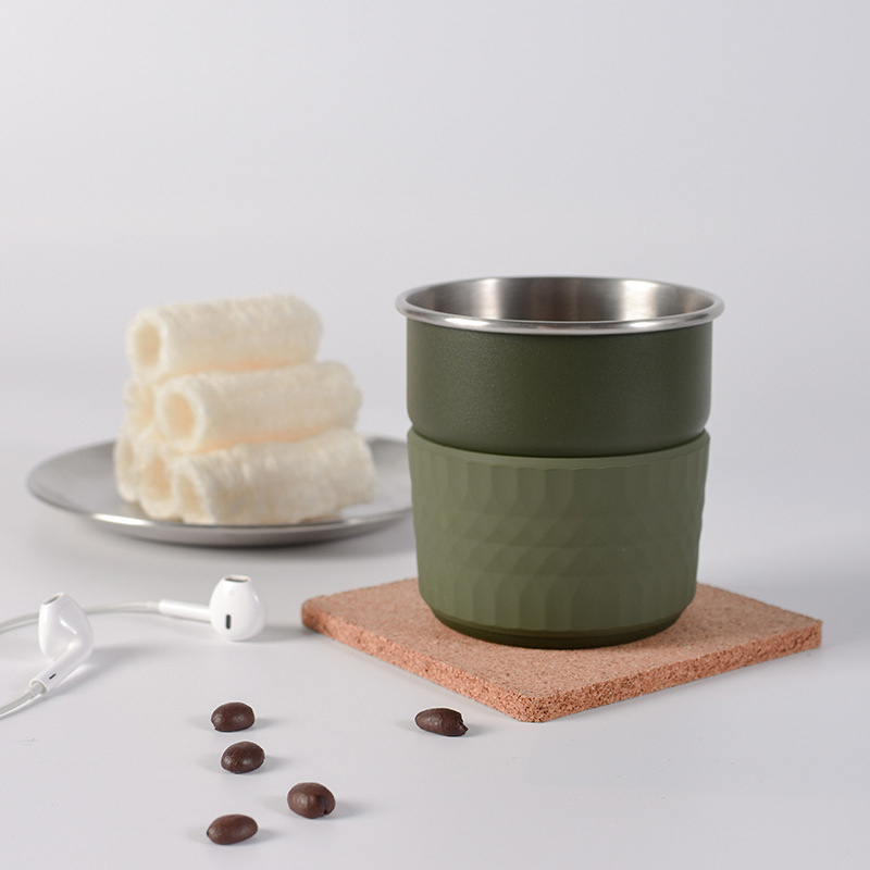  300ml Custom Logo 304 Stainless Steel Coffee Mug with Silicone Sleeve Portable for Office Cafe Outdoor