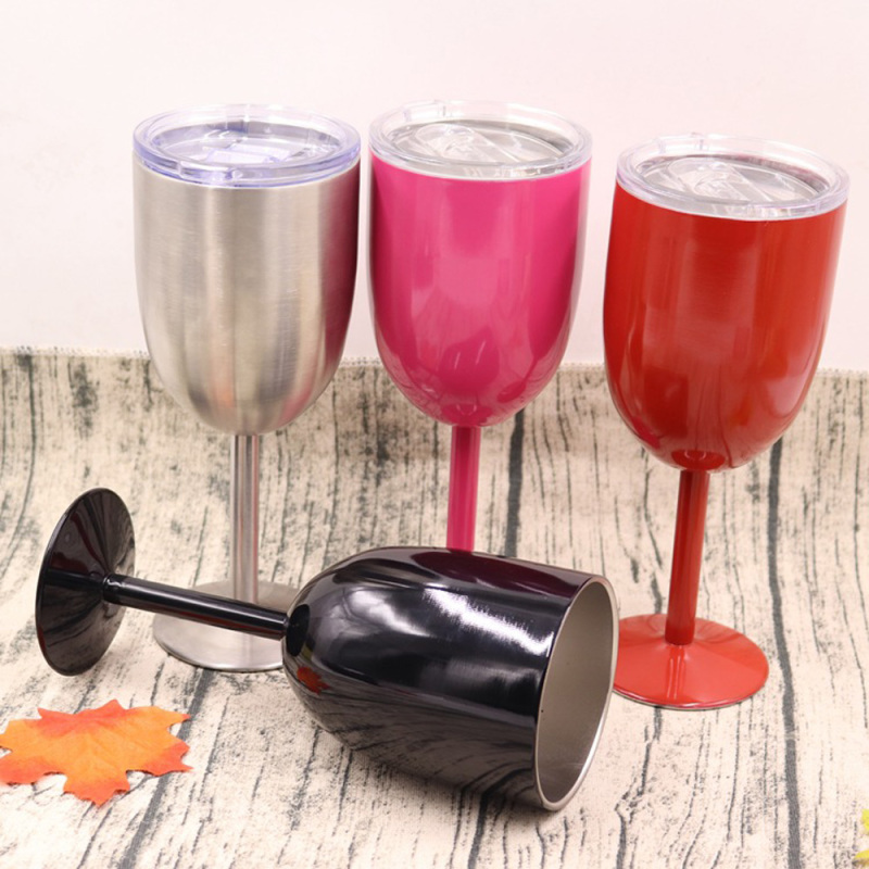 Custom Logo 12oz Stainless Steel Unbreakable Wine Glass with Lid