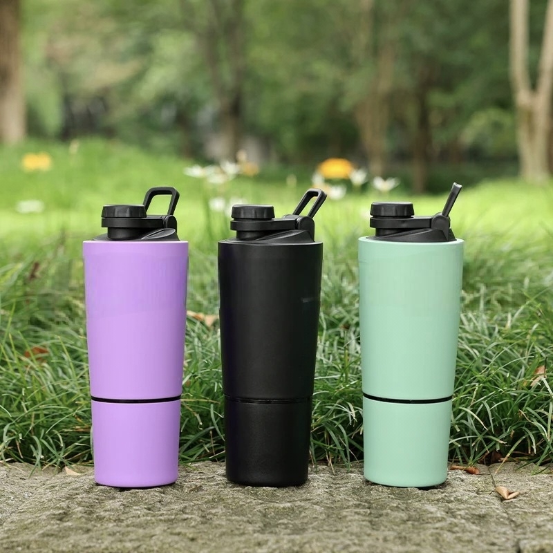 Custom 2 in 1 Shaker Bottle Single Wall Stainless Steel Water Bottle Shakes Protein Bottles Shaker for Gym Outdoor Workout Bars