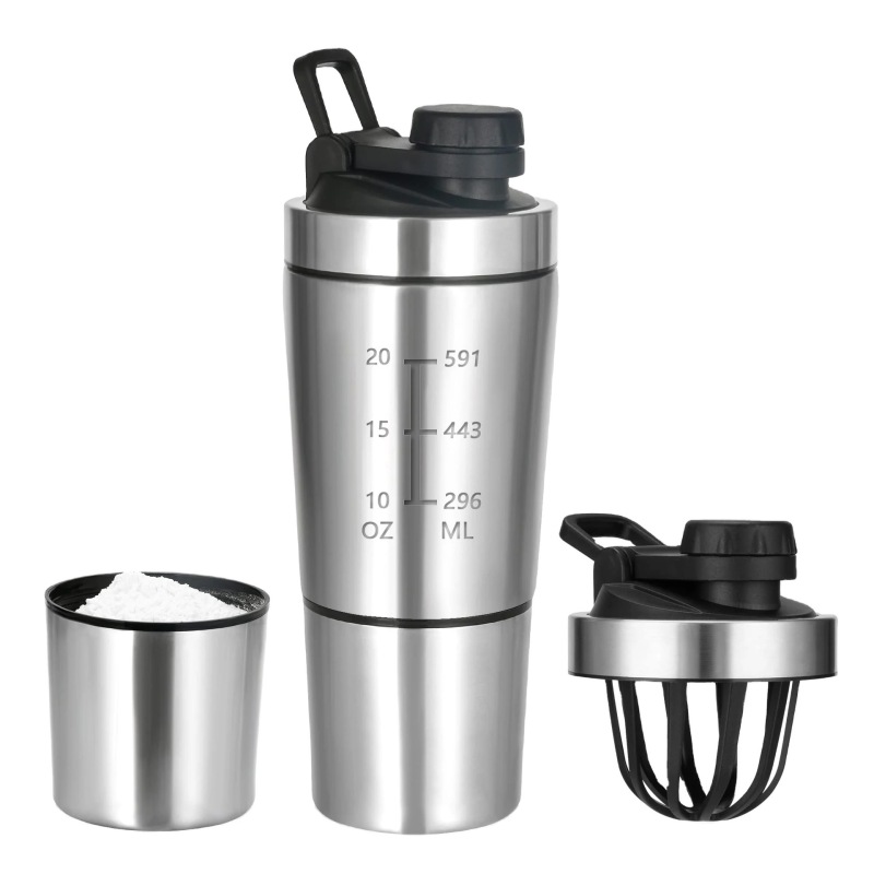 Custom 2 in 1 Shaker Bottle Single Wall Stainless Steel Water Bottle Shakes Protein Bottles Shaker for Gym Outdoor Workout Bars