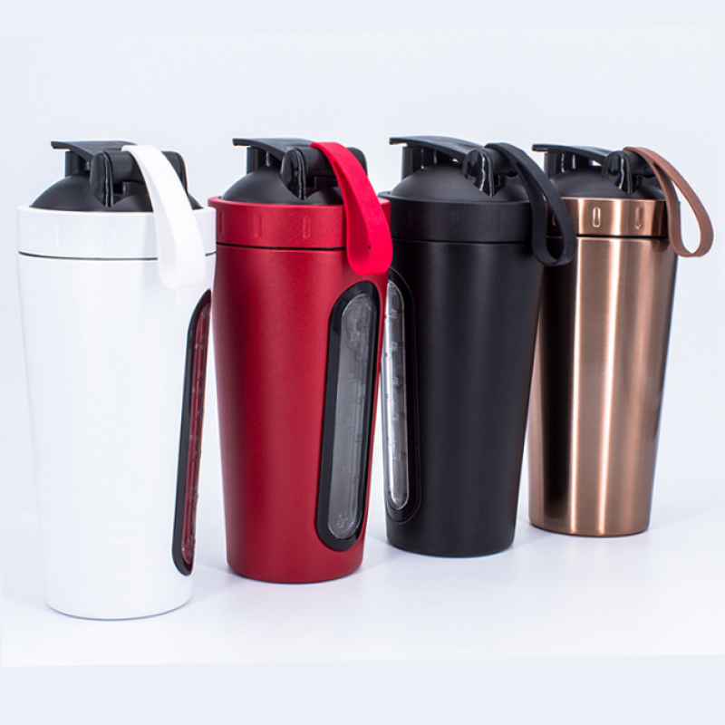 Eco Friendly 700ml Stainless Steel Shakers Bottle With Measuring Window Metal Protein GYM Mixer