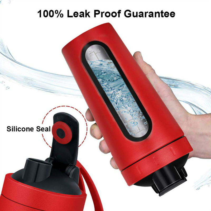 Eco Friendly 700ml Stainless Steel Shakers Bottle With Measuring Window Metal Protein GYM Mixer