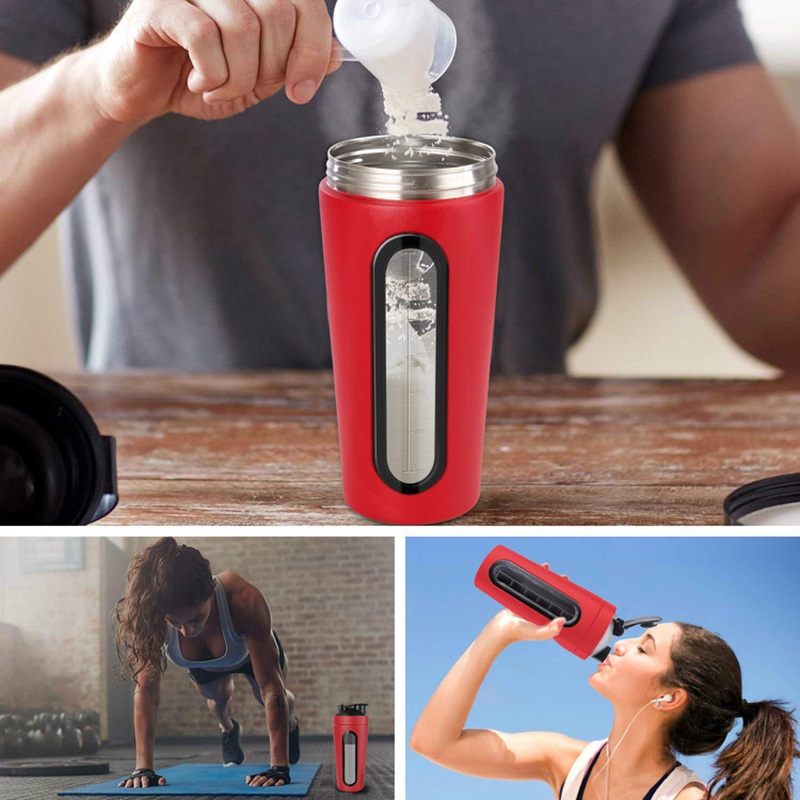 Eco Friendly 700ml Stainless Steel Shakers Bottle With Measuring Window Metal Protein GYM Mixer