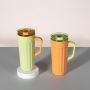 New Exclusive Private Mold 520ml Vertical Stripe Handle c - Stainless Steel Insulated Coffee Tumbler with Straw