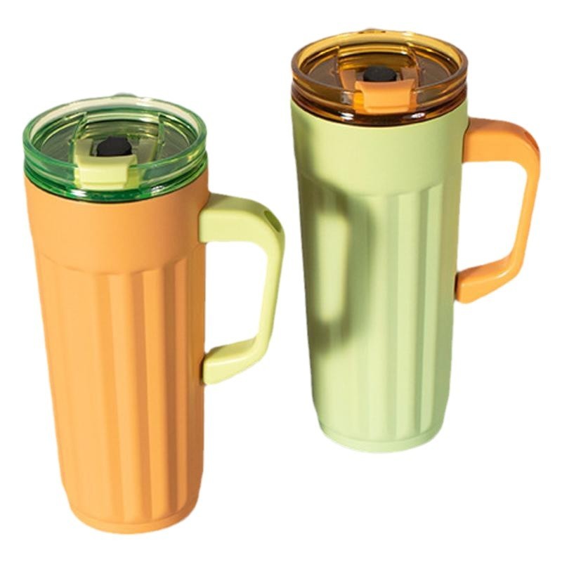 New Exclusive Private Mold 520ml Vertical Stripe Handle c - Stainless Steel Insulated Coffee Tumbler with Straw