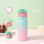 Novelty Large Capacity Custom logo Engraved Double Wall 304 Stainless Steel Sport Water Bottle Flip Top Lids Cute Kid Wholesale
