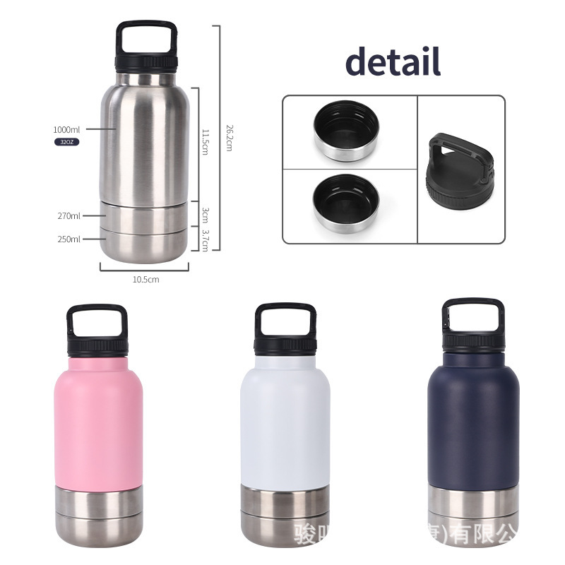 Pet Double Wall Detachable Bowls Insulated Stainless Steel Leak Proof Dog Water Bottle Stainless Steel Thermos Bottle