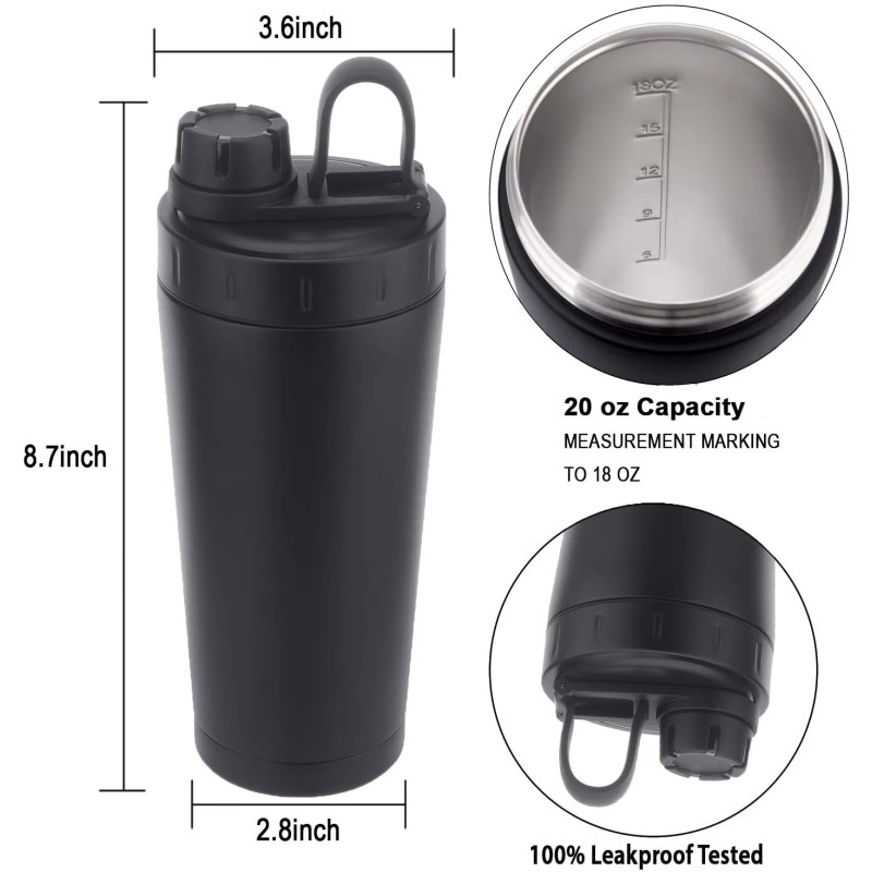 Custom Logo 304 Insulated Mixer Metal Stainless Steel Water Bottle, Eco Friendly Fitness Gym Protein Shaker Cup Bottle