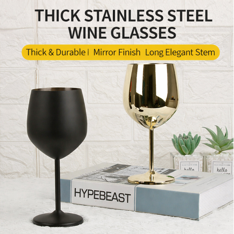 500ml Stainless Steel Wine Glass Goblet with Custom Logo Reusable Metal Stemmed Cup for Bar Party Wedding