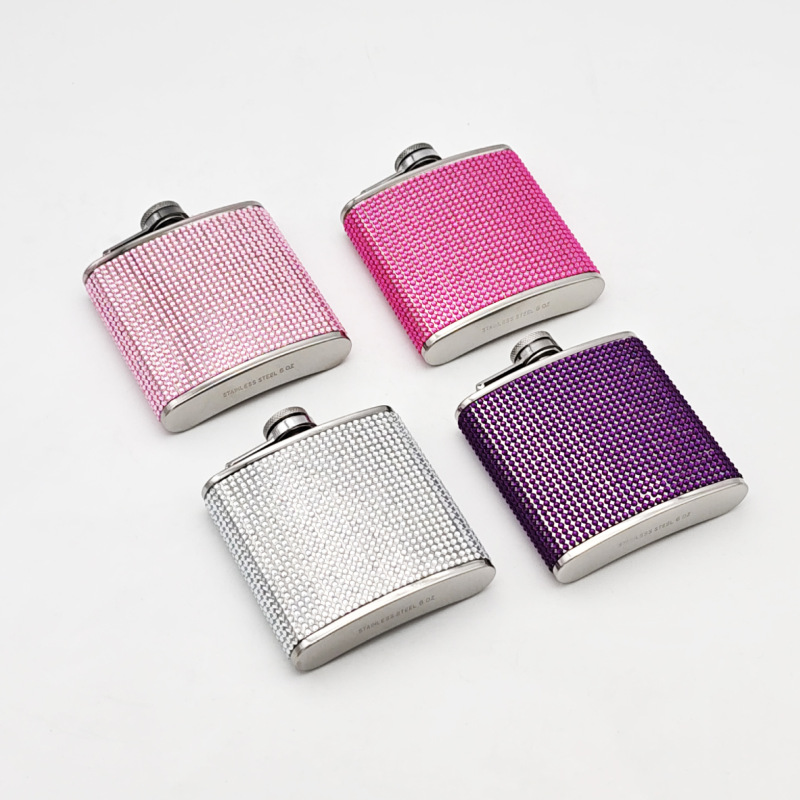 Factory DDP 6oz Portable Business Gifts Ladies Rhinestone Pocket Stainless Steel Liquor Whiskey Wine Flagon Crystals Hip Flask