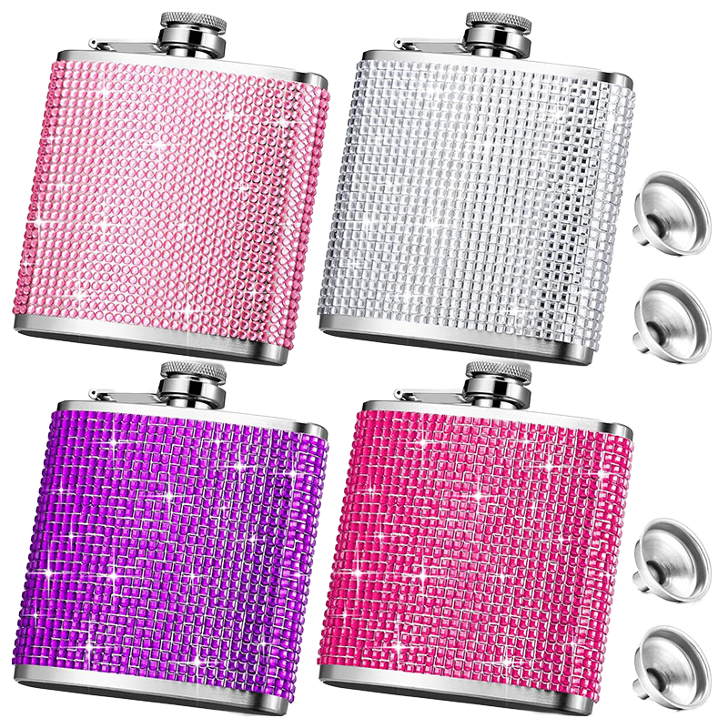 Factory DDP 6oz Portable Business Gifts Ladies Rhinestone Pocket Stainless Steel Liquor Whiskey Wine Flagon Crystals Hip Flask