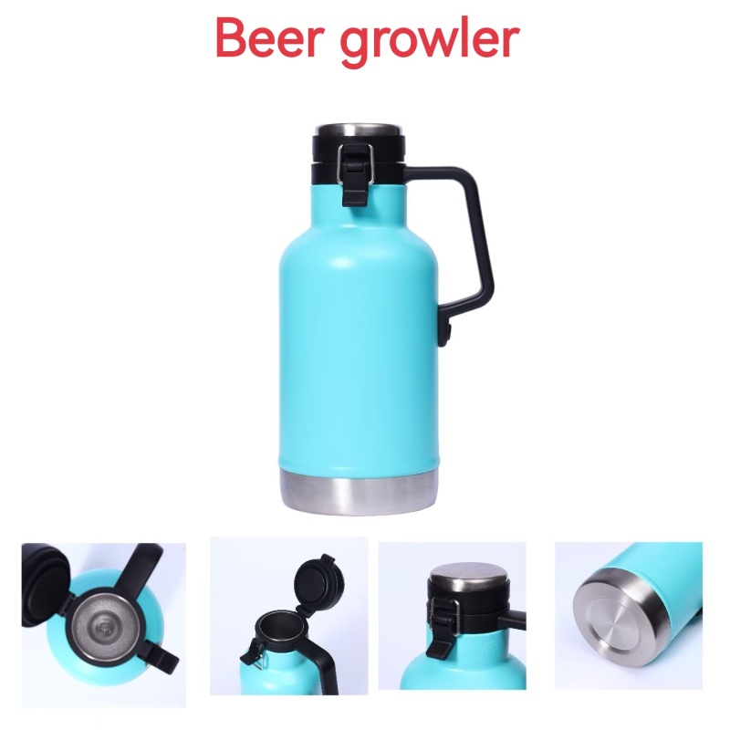64oz 304 Stainless Steel Beer Bottle Classical Vacuum Pot Camping Water Bottle Thermos Insulated Beer Growler With Handle