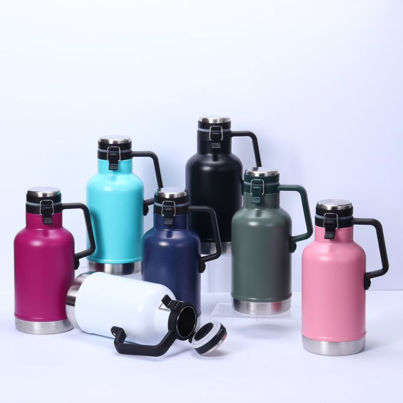 64oz 304 Stainless Steel Beer Bottle Classical Vacuum Pot Camping Water Bottle Thermos Insulated Beer Growler With Handle