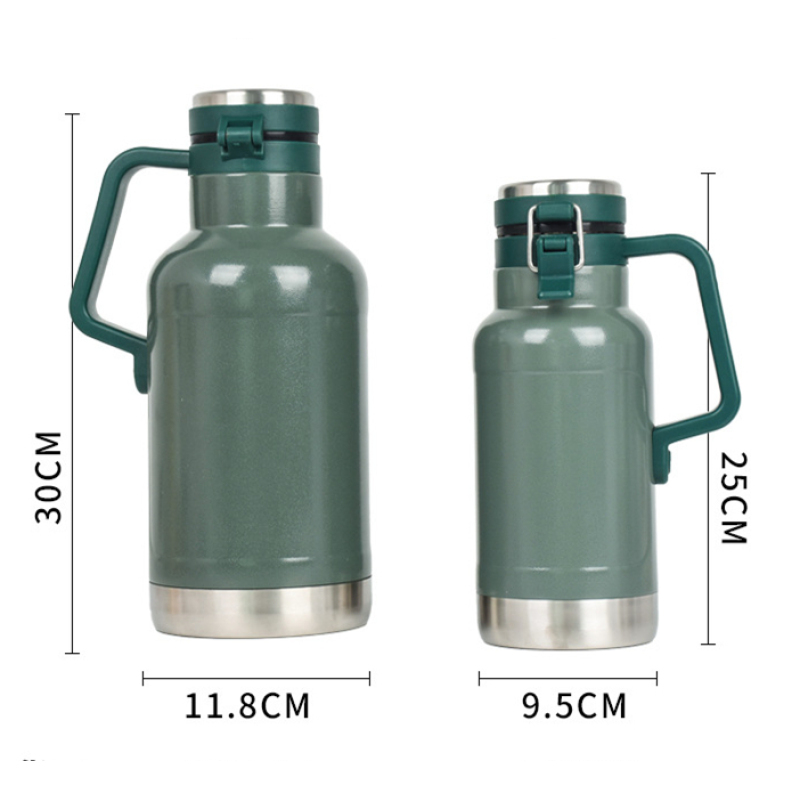 64oz 304 Stainless Steel Beer Bottle Classical Vacuum Pot Camping Water Bottle Thermos Insulated Beer Growler With Handle