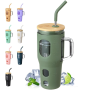 Wholesale Silicone Sleeve Bamboo Lid Cup with Time Marker Handle Straw Coffee Reusable Water Bottles Glass Tumbler for Camping