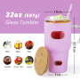 Wholesale Silicone Sleeve Bamboo Lid Cup with Time Marker Handle Straw Coffee Reusable Water Bottles Glass Tumbler for Camping