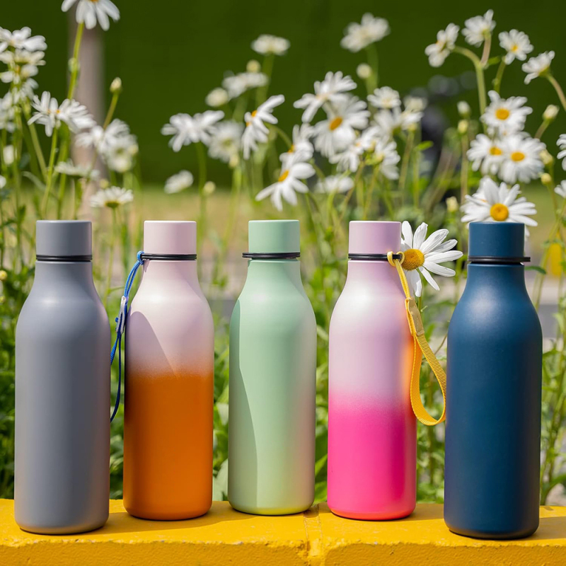 Insulated Water Bottle with Strap 17 oz Double Wall 304 Stainless Steel Logo Thermos Vacuum Bottles Metal Water Flask