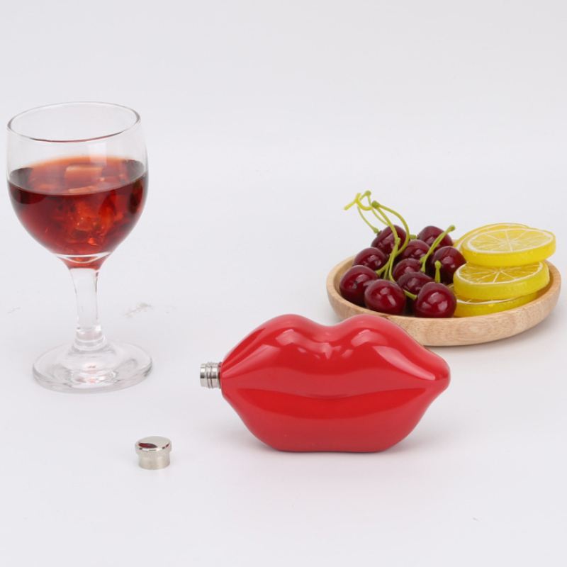 5oz Red Lip Mini Metal Stainless Steel Hip Flask Set Women's Birthday Wedding Party Drink Gift Pocket-sized 150ml Ladies Hip