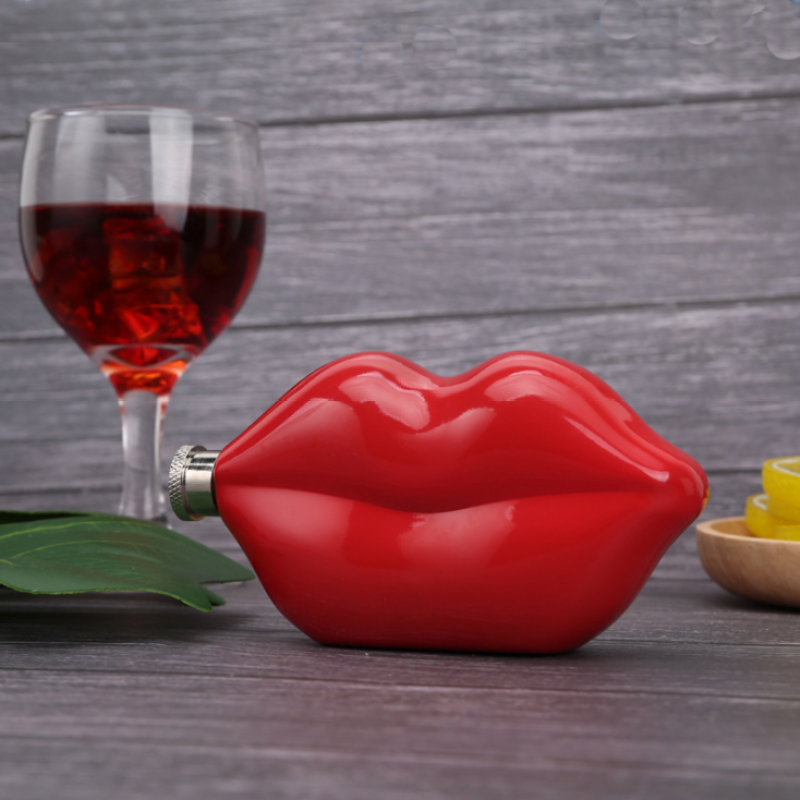 5oz Red Lip Mini Metal Stainless Steel Hip Flask Set Women's Birthday Wedding Party Drink Gift Pocket-sized 150ml Ladies Hip