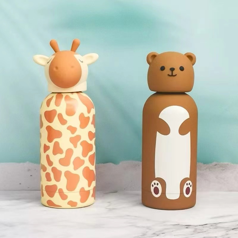 RTS Cute Animal Lid Double Wall Vacuum Insulated Stainless Steel Water Bottle Vacuum Flask Cartoon Tumbler