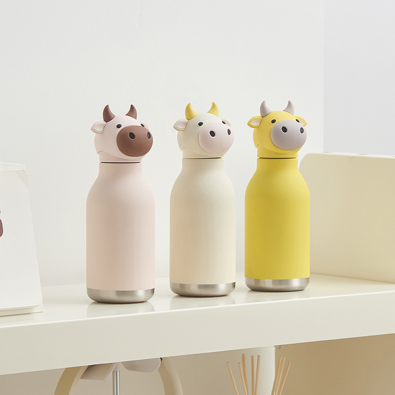 RTS Cute Animal Lid Double Wall Vacuum Insulated Stainless Steel Water Bottle Vacuum Flask Cartoon Tumbler