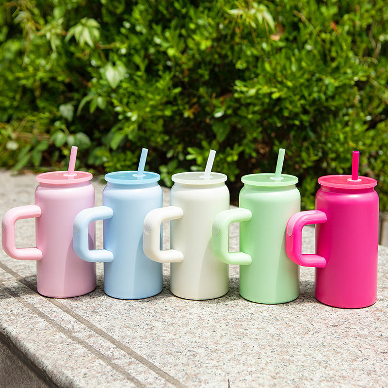 16oz Stainless Steel Water Bottle with Straw Custom logo Outdoor Portable Sport Vacuum Cup Handle Insulated