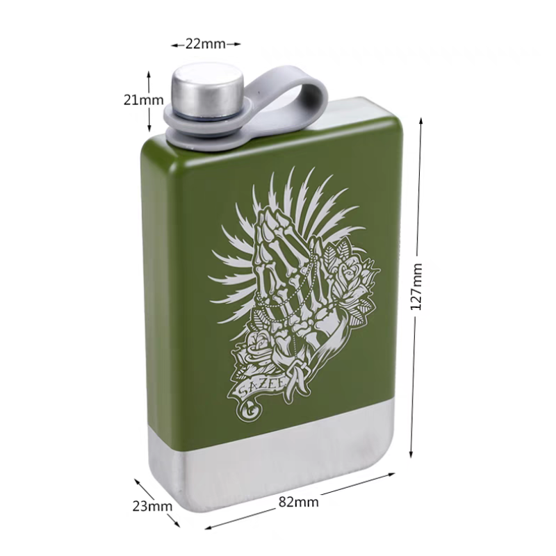 Portable 9oz Stainless Steel Hip Flask with Double Color Laser Logo Custom Mini Wine Whisky for Travel Metal Black Square Shape