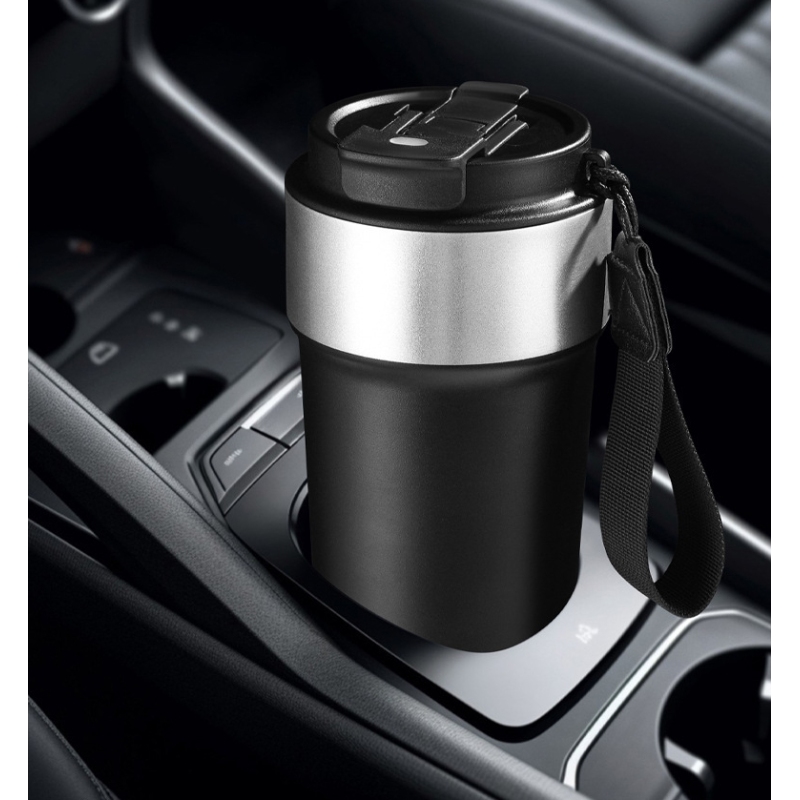 Custom 500ml Stainless Steel Coffee Cups Car Travel Double Drink Straw Mugs Vacuum Insulated Tumbler with Portable Strap
