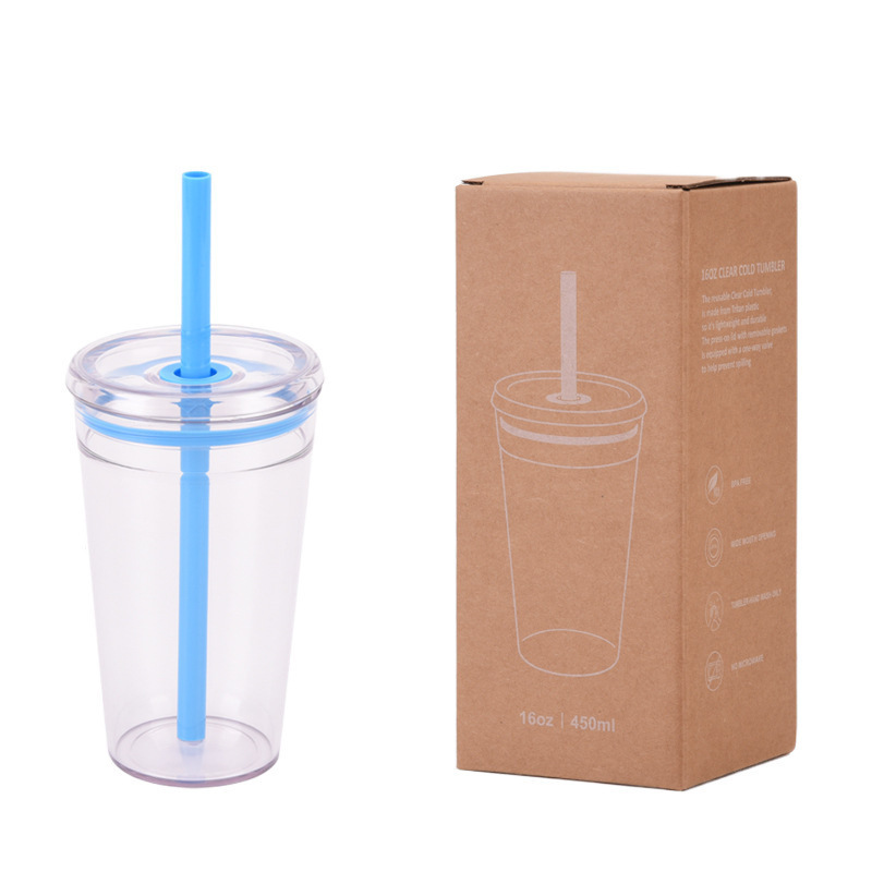 Wholesale Product Custom BPA Free Acrylic Plastic Single Wall Milk Tea Tumbler Clear Straw Cup Coffee Mugs With Lid and Straw