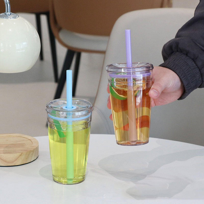 Wholesale Product Custom  BPA Free Acrylic Plastic Single Wall Milk Tea Tumbler  Clear Straw Cup Coffee Mugs With Lid and Straw