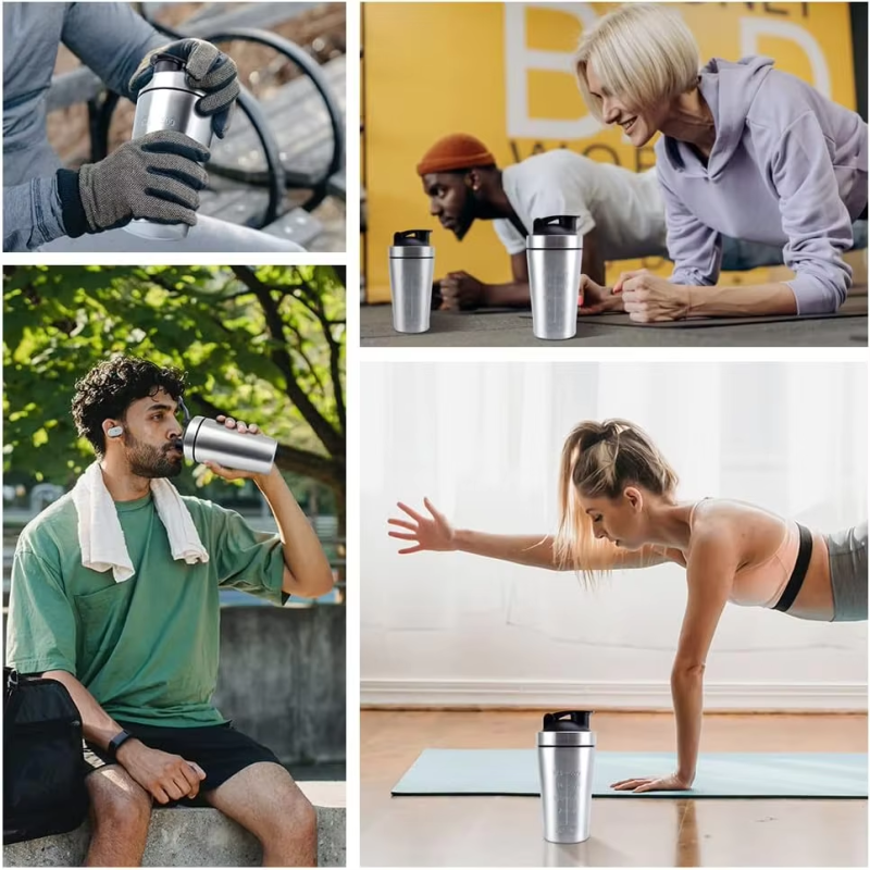 Wholesale Products Mixing Bottle With 7oz Powder Container Stainless Steel Protein Blending Protein Shaker Bottle Spout Lid