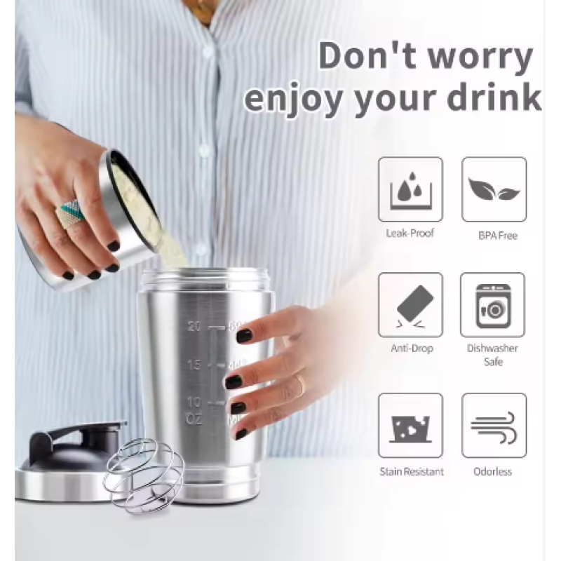 Wholesale Products Mixing Bottle With 7oz Powder Container Stainless Steel Protein Blending Protein Shaker Bottle Spout Lid